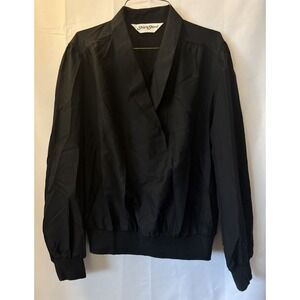 Vtg Ship N Shore Women's Black‎ Blouse Nylon Feel Elastic Waist Light Collared M